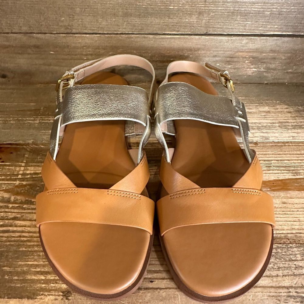 New Womens Cole Haan Fawn Brown Gold Leather Strappy Slingback Sandals Size‎ 7 B - Picture 3 of 6